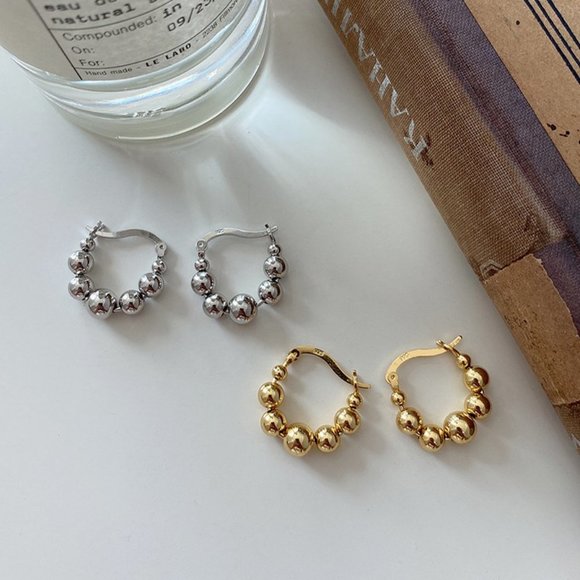 #NEW 925 Sterling Silver Bead Round Hoop Earrings - Picture 6 of 7